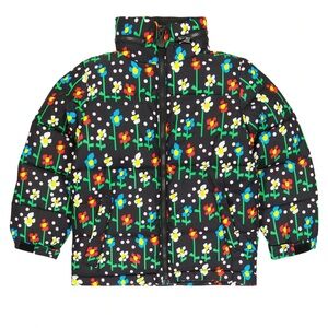Stella McCartney Kids Black Floral Puffer Jacket with Multicolor Flowers